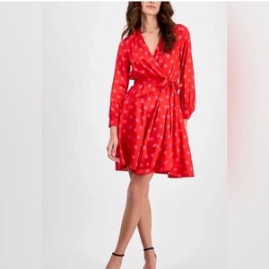 Anne Klein Red Polka Dot Long Sleeve Dress